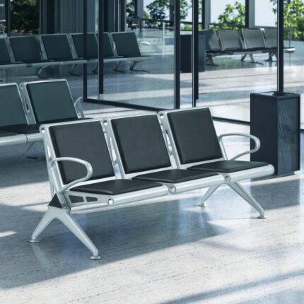 3 Seater Waiting Bench, Airport Seating Bench, Metallic Reception Chair, Office Waiting Room Furniture, Padded Public Seating, Commercial Gang Bench, Chrome Frame Lobby Bench, Hospital Waiting Room Bench, 3 Seater Metal Chair, Visitor Waiting Seating, Executive Reception Bench, PU Leather Waiting Chair