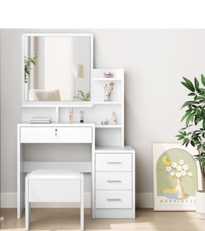 Modern White Dressing Table, White Vanity Table, Dressing Table with Mirror, White Makeup Vanity, Bedroom Vanity Desk, Modern Bedroom Furniture, Minimalist Dressing Table, Contemporary Vanity, Nordic Style Vanity, Chic Bedroom Decor, Vanity Table with Storage, Dressing Table with Drawers, Vanity with LED Mirror, Compact Dressing Table, Makeup Storage Desk, Small Space Bedroom Furniture, Master Bedroom Vanity, Girls Bedroom Vanity, Apartment Furniture, Home Studio Vanity